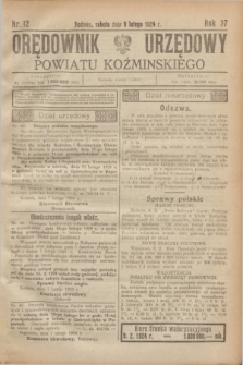 Orędownik Urzędowy Powiatu Koźmińskiego. R.37, nr 12 (9 lutego 1924)