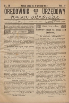 Orędownik Urzędowy Powiatu Koźmińskiego. R.37, nr 78 (27 września 1924)