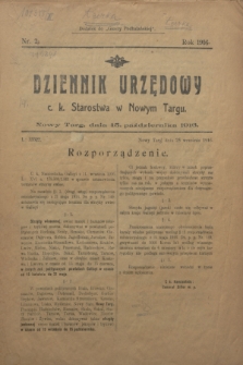 Dziennik Urzędowy c.k. Starostwa w Nowym Targu : dodatek do „Gazety Podhalańskiej”.[R.1], nr 2 (15 października 1916)