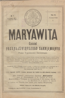 Maryawita : czciciel Przenajświętszego Sakramentu. R.3, № 1 (7 stycznia 1909)
