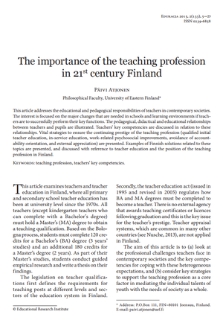 The importance of the teaching profession in 21st century Finland