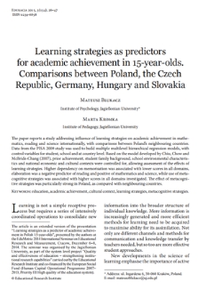 Learning strategies as predictors for academic achievement in 15-year-olds. Comparisons between Poland, the Czech Republic, Germany, Hungary and Slovakia