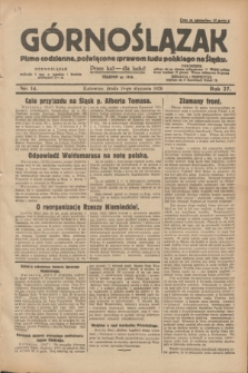 Górnoślązak : pismo codzienne, poświęcone sprawom ludu polskiego na Śląsku.R.27, nr 14 (18 stycznia 1928) + dod.