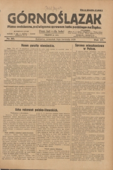 Górnoślązak : pismo codzienne, poświęcone sprawom ludu polskiego na Śląsku.R.27, nr 80 (5 kwietnia 1928) + dod.