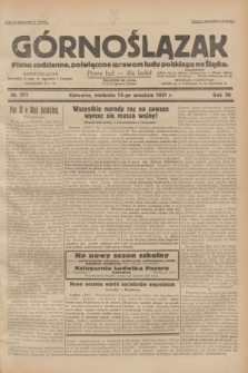 Górnoślązak : pismo codzienne, poświęcone sprawom ludu polskiego na Śląsku.R.30, nr 211 (13 września 1931)