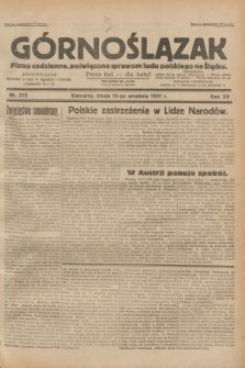 Górnoślązak : pismo codzienne, poświęcone sprawom ludu polskiego na Śląsku.R.30, nr 213 (16 września 1931)