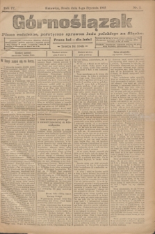 Górnoślązak : pismo codzienne, poświęcone sprawom ludu polskiego na Śląsku.R.4, nr 3 (4 stycznia 1905)