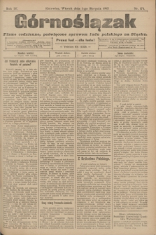 Górnoślązak : pismo codzienne, poświęcone sprawom ludu polskiego na Sląsku.R.4, nr 174 (1 sierpnia 1905)