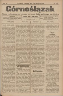 Górnoślązak : pismo codzienne, poświęcone sprawom ludu polskiego na Sląsku.R.4, nr 176 (3 sierpnia 1905)