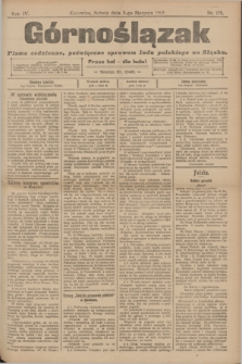 Górnoślązak : pismo codzienne, poświęcone sprawom ludu polskiego na Sląsku.R.4, nr 178 (5 sierpnia 1905)