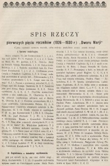 Dwór Marji : kwartalnik sodalicyjny : organ ogólnego Związku Sodalicji Pań Wiejskich w Polsce. 1926-1930, spis rzeczy pięciu roczników |PDF|