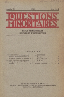 Les Questions Minoritaires : revue trimestrielle d'étude et d'information. An.9, No 1/2 (1936)