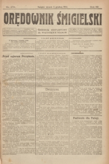 Orędownik Śmigielski : dziennik bezpartyjny dla wszystkich stanów. R.32, nr 278 (5 grudnia 1922)