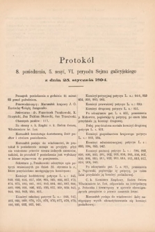 [Kadencja VI, sesja V, pos. 8] Protokoły z 5. Sesyi, VI. Peryodu Sejmu Krajowego Królestwa Galicyi i Lodomeryi z Wielkiem Księstwem Krakowskiem w roku 1894. Protokół 8