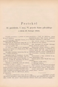 [Kadencja VI, sesja V, pos. 23] Protokoły z 5. Sesyi, VI. Peryodu Sejmu Krajowego Królestwa Galicyi i Lodomeryi z Wielkiem Księstwem Krakowskiem w roku 1894. Protokół 23