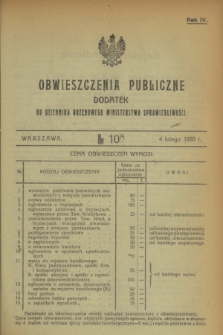 Obwieszczenia Publiczne : dodatek do Dziennika Urzędowego Ministerstwa Sprawiedliwości. R.4, № 10 A (4 lutego 1920)