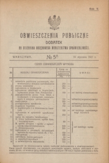 Obwieszczenia Publiczne : dodatek do Dziennika Urzędowego Ministerstwa Sprawiedliwości. R.5, № 5 A (19 stycznia 1921)