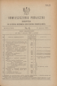 Obwieszczenia Publiczne : dodatek do Dziennika Urzędowego Ministerstwa Sprawiedliwości. R.6, № 6 (21 stycznia 1922)
