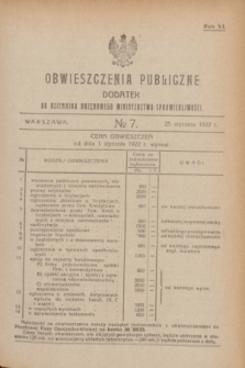 Obwieszczenia Publiczne : dodatek do Dziennika Urzędowego Ministerstwa Sprawiedliwości. R.6, № 7 (25 stycznia 1922)