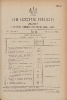 Obwieszczenia Publiczne : dodatek do Dziennika Urzędowego Ministerstwa Sprawiedliwości. R.6, № 8 (28 stycznia 1922)