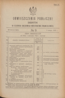 Obwieszczenia Publiczne : dodatek do Dziennika Urzędowego Ministerstwa Sprawiedliwości. R.6, № 9 (1 lutego 1922)