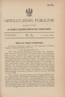 Obwieszczenia Publiczne : dodatek do Dziennika Urzędowego Ministerstwa Sprawiedliwości. R.12, № 3 A (11 stycznia 1928)