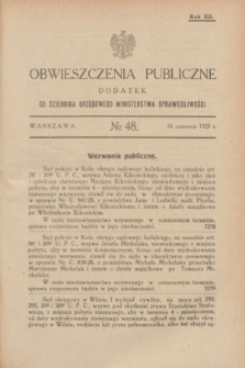 Obwieszczenia Publiczne : dodatek do Dziennika Urzędowego Ministerstwa Sprawiedliwości. R.12, № 48 (16 czerwca 1928)