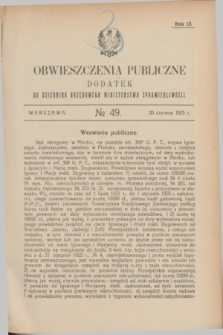 Obwieszczenia Publiczne : dodatek do Dziennika Urzędowego Ministerstwa Sprawiedliwości. R.9, № 49 (20 czerwca 1925)