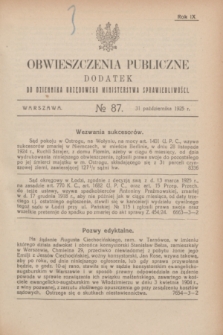 Obwieszczenia Publiczne : dodatek do Dziennika Urzędowego Ministerstwa Sprawiedliwości. R.9, № 87 (31 października 1925)