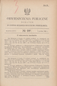 Obwieszczenia Publiczne : dodatek do Dziennika Urzędowego Ministerstwa Sprawiedliwości. R.9, № 98 A (9 grudnia 1925)