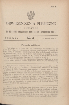Obwieszczenia Publiczne : dodatek do Dziennika Urzędowego Ministerstwa Sprawiedliwości. R.10, № 4 (13 stycznia 1926)