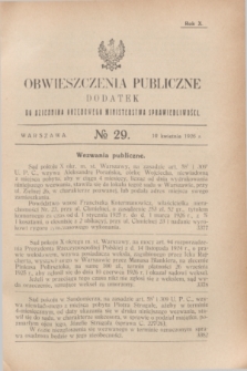 Obwieszczenia Publiczne : dodatek do Dziennika Urzędowego Ministerstwa Sprawiedliwości. R.10, № 29 (10 kwietnia 1926)