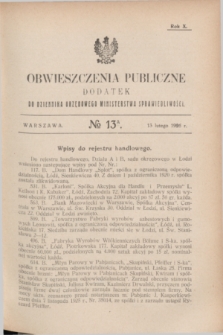 Obwieszczenia Publiczne : dodatek do Dziennika Urzędowego Ministerstwa Sprawiedliwości. R.10, № 13 A (13 lutego 1926)