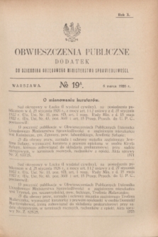 Obwieszczenia Publiczne : dodatek do Dziennika Urzędowego Ministerstwa Sprawiedliwości. R.10, № 19 A (6 marca 1926)