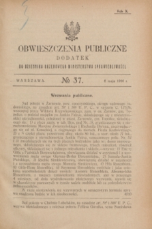 Obwieszczenia Publiczne : dodatek do Dziennika Urzędowego Ministerstwa Sprawiedliwości. R.10, № 37 (8 maja 1926)