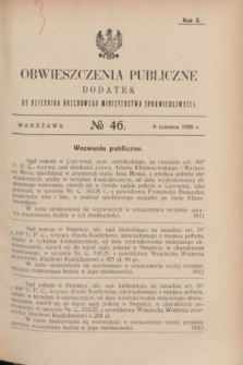 Obwieszczenia Publiczne : dodatek do Dziennika Urzędowego Ministerstwa Sprawiedliwości. R.10, № 46 (9 czerwca 1926)