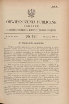 Obwieszczenia Publiczne : dodatek do Dziennika Urzędowego Ministerstwa Sprawiedliwości. R.10, № 48 A (16 czerwca 1926)