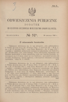 Obwieszczenia Publiczne : dodatek do Dziennika Urzędowego Ministerstwa Sprawiedliwości. R.10, № 52 A (30 czerwca 1926)