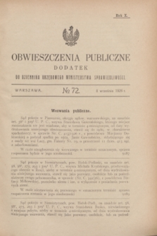 Obwieszczenia Publiczne : dodatek do Dziennika Urzędowego Ministerstwa Sprawiedliwości. R.10, № 72 (8 września 1926)