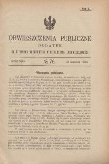 Obwieszczenia Publiczne : dodatek do Dziennika Urzędowego Ministerstwa Sprawiedliwości. R.10, № 76 (25 września 1926)