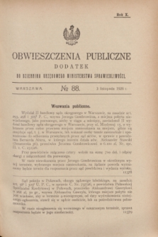 Obwieszczenia Publiczne : dodatek do Dziennika Urzędowego Ministerstwa Sprawiedliwości. R.10, № 88 (3 listopada 1926)