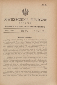 Obwieszczenia Publiczne : dodatek do Dziennika Urzędowego Ministerstwa Sprawiedliwości. R.10, № 94 (24 listopada 1926)
