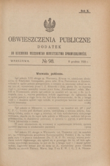 Obwieszczenia Publiczne : dodatek do Dziennika Urzędowego Ministerstwa Sprawiedliwości. R.10, № 98 (8 grudnia 1926)