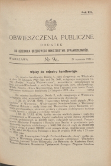Obwieszczenia Publiczne : dodatek do Dziennika Urzędowego Ministerstwa Sprawiedliwości. R.14, № 9 A (29 stycznia 1930)