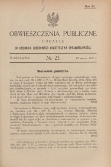 Obwieszczenia Publiczne : dodatek do Dziennika Urzędowego Ministerstwa Sprawiedliwości. R.11, № 23 (19 marca 1927)