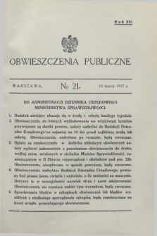 Obwieszczenia Publiczne. R.21, № 21 (13 marca 1937)