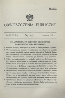 Obwieszczenia Publiczne. R.21, № 45 (5 czerwca 1937)