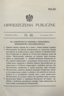 Obwieszczenia Publiczne. R.21, № 48 (16 czerwca 1937)