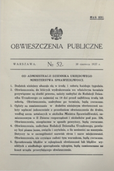 Obwieszczenia Publiczne. R.21, № 52 (30 czerwca 1937)