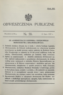 Obwieszczenia Publiczne. R.21, № 58 (21 lipca 1937)
